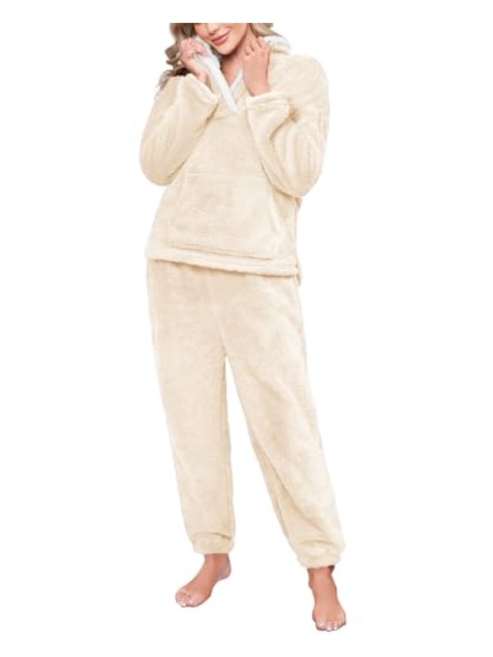 Fleece Pajama Set 2 Piece Loungewear Pullover Pants Sleepwear with Pocket